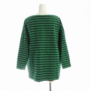 Traditional Weatherwear カットソー ボーダー ボートネック 金ボタン 五分袖 S 緑 グリーン 黒 ブラック L222HJPO0326FS