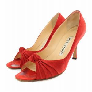 パンプス オープントゥ ハイヒール スエード 35.5 22.5cm 赤 レッド /YT