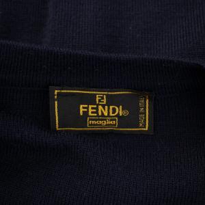 FENDI ニットカーディガン 長袖 Vネック ウール 総柄 刺繍 切替 42 紺 ネイビー 茶 ブラウン /BB