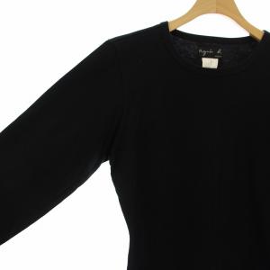 agnes b. カットソー Tシャツ 袖プリント ロゴ 長袖 3 黒 ブラック /DK