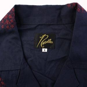 Needles OPEN COLLAR SHIRT オープンカラーシャツ アロハシャツ 半袖 刺繍 S ネイビー GL211