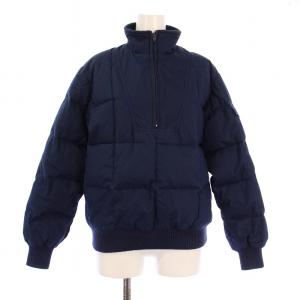 80s 黒タグ プルオーバー 長袖 ダウン ハーフジップ ハイネック リブ 切替 S 紺 ネイビー 88B8090