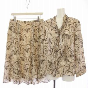 セットアップ 上下 ブラウス 七分袖 スカート ひざ丈 総柄 13+ ベージュ /TK