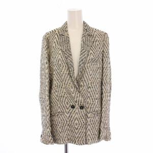 テーラードジャケット アウター ダブル 麻 リネン 総柄 1 黒 ブラック ベージュ /BB