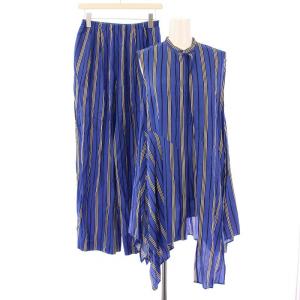 セットアップ フレアシャツ ブラウス ノースリーブ バンドカラー ワイドパンツ イージー ウエストゴム