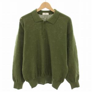 スポーツ SPORTS ポロニット セーター 長袖 総柄 ヴィンテージ L 緑 グリーン 854-16