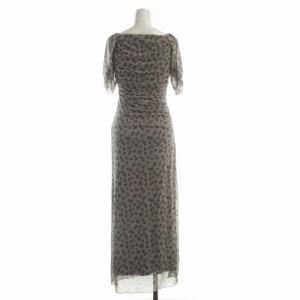 COCO DEAL ドットプリントチュールギャザーワンピース マキシ ロング シアー シースルー 半袖 1 グレー 緑 グリーン