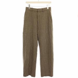 ハウンドトゥースパンツスラックス ウール 千鳥格子 36 ベージュ 茶 ブラウン 8614-202-0608