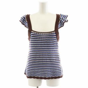 ニット カットソー ノースリーブ ボーダー柄 S 茶 ブラウン 青 ブルー 白 ホワイト 23243-1-86212