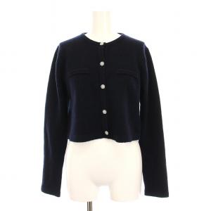24AW ウールビジューボタンカーディガン ニット 長袖 F 紺 CWND245004 /YM
