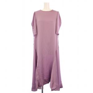 辻直子 原宿限定 ストレッチハンマーサテン フレアワンピース ミモレ ロング 半袖 クルーネック インナーキャミソール