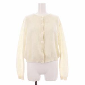 ニットカーディガン 長袖 クルーネック アルパカ混 ウール混 M 白 ホワイト 23242-1-81831