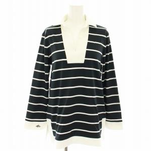 ゴルフウェア カットソー ブラウス スキッパー 長袖 ボーダー柄 タグ付き S 黒 ブラック 白 ホワイト