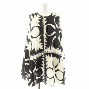 チュニック ノースリーブ プリーツ 総柄 40 黒 ブラック 白 ホワイト VR0AEC7055A /AN13