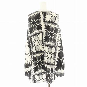 RED VALENTINO REDVALENTINO チュニック ノースリーブ プリーツ 総柄 40 黒 ブラック 白 ホワイト VR0AEC7055A /AN13