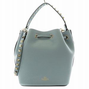 VALENTINO ハンドバッグ ショルダー 2way ロックスタッズ 巾着型 レザー ライトブルー 5W2B0L31