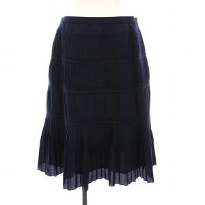 細プリーツスカート ひざ丈 13 紺 IC-0201517 /YM