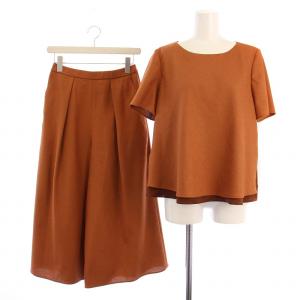 セットアップ 上下 ブラウス シャツ 半袖 ガウチョパンツ 9 茶 /BM