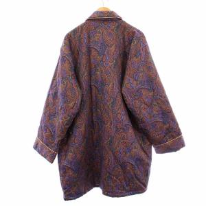 YVES SAINT LAURENT 中綿コート アウター ロング丈 前開きトッパー ペイズリー柄 総柄 L 紫 パープル マルチカラー /BB