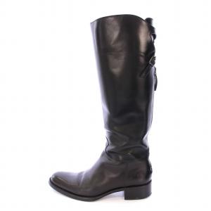 ロングブーツ ラウンドトゥ ローヒール レザー 37 黒 ブラック /BB