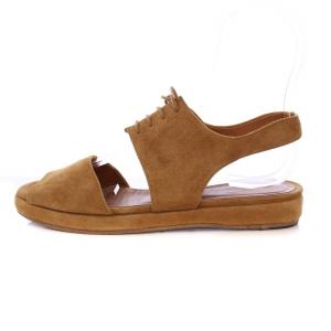 サンダル フラット レースアップ プレミアムラインイタリア製 スエード 37 茶 /BM