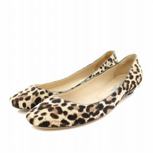 パンプス スクエアトゥ ローヒール ハラコ レオパード柄 ヒョウ柄 36.5 23.5cm アイボリー