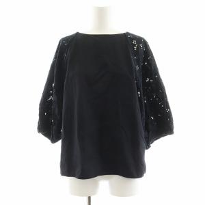 レースバルーンスリーブブラウス シャツ 7分袖 F 紺 ネイビー 0221401031 /AN41