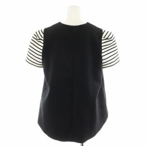 BORDERS at BALCONY BORDER HALFSLEEVE TOP カットソー 半袖 ウール 36 黒 ブラック 白 ホワイト