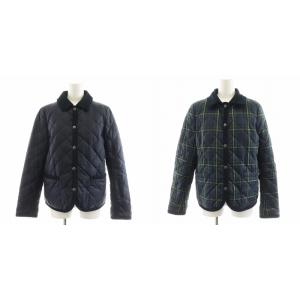 ダウンジャケット キルティングジャケット チェック柄 リバーシブル アウター 38 紺 ネイビー 緑 グリーン