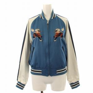 スカジャン ブルゾン ジャケット リバーシブル サテン 青 ブルー /DK