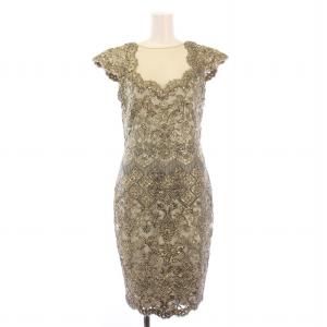 タイトワンピース ひざ丈 ノースリーブ シアー シースルー スパンコール 切替 ストレッチ 2 グレー