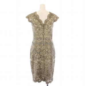 TADASHI SHOJI タイトワンピース ひざ丈 ノースリーブ シアー シースルー スパンコール 切替 ストレッチ 2 グレー