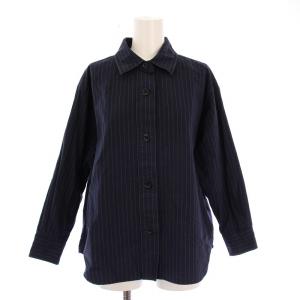 THIN STRIPE COTTON シャツ ブラウス 長袖 レギュラーカラー ストライプ柄 2 紺 ネイビー