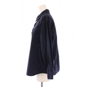 MHL. THIN STRIPE COTTON シャツ ブラウス 長袖 レギュラーカラー ストライプ柄 2 紺 ネイビー