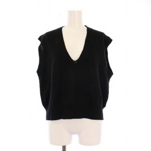 24SS ニットベスト プルオーバー Vネック 無地 麻 リネン混 2 黒 ブラック 578-4161002