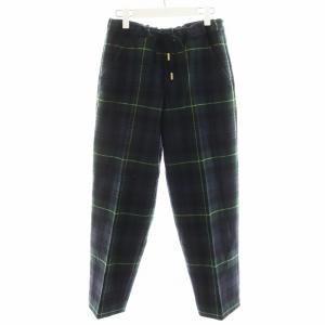 イージーパンツ チェック柄 ウール 36 緑 グリーン 紺 ネイビー 18FW-REPT-132L-3-J