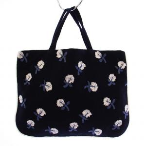 mina perhonen skip トートバッグ ハンドバッグ 花刺繍 ウール ネイビー RA7322P /KH