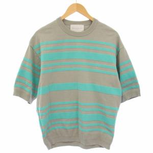 22SS コットンナイロン マリンボーダークルーネック ニット セーター 半袖 S グレー 水色 63022202031