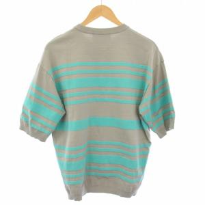 TOMORROWLAND tricot 22SS コットンナイロン マリンボーダークルーネック ニット セーター 半袖 S グレー 水色 63022202031