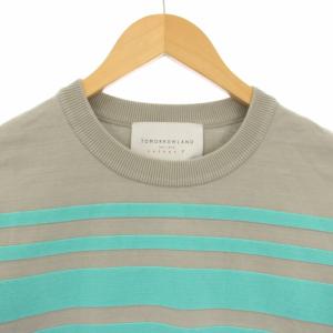 TOMORROWLAND tricot 22SS コットンナイロン マリンボーダークルーネック ニット セーター 半袖 S グレー 水色 63022202031
