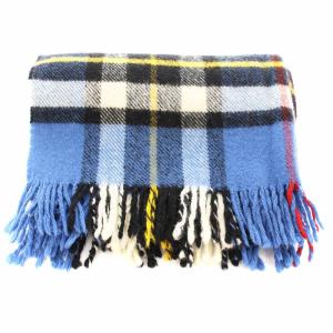 TWEEDMILL マフラー ストール  大判 フリンジ チェック ウール 青 ブルー 白 ホワイト 黄 イエロー /KU