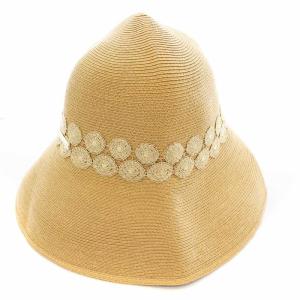 Athena New York 麦わら帽子 レース装飾 ストローハット F ベージュ /G