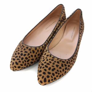 パンプス フラットシューズ ポインテッドトゥ ハラコ 総柄 38 25cm キャメル /TK