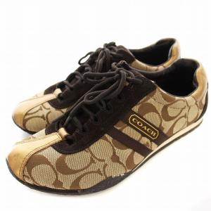 シグネチャー スニーカー F0007 キャンバス スエード 7.5 24.5cm 茶 ゴールド /G