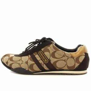 COACH シグネチャー スニーカー F0007 キャンバス スエード 7.5 24.5cm 茶 ゴールド /G