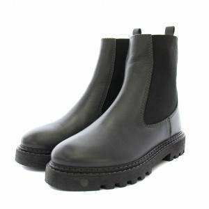 サイドゴアブーツ ショートブーツ レザー 38 24.0?24.5cm 黒 ブラック LIVO-01W4-014