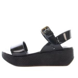FABIO RUSCONI サンダル ウェッジソール ストラップ パテントレザー 38 黒 ブラック /G