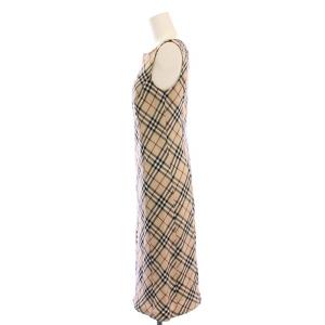 BURBERRY LONDON タイトワンピース ミモレ ロング ノースリーブ ノバチェック柄 総柄 ウール 38 ベージュ /BB