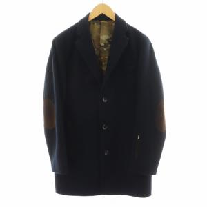 2WAY ブリティッシュ チェスターコート ミドル丈 エルボーパッチ 裏地カモフラ柄 アウター L 紺