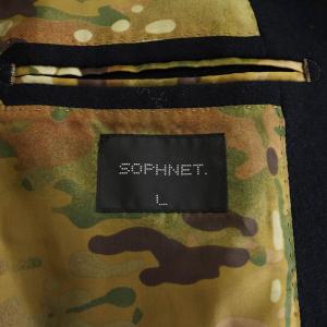 SOPHNET. 2WAY ブリティッシュ チェスターコート ミドル丈 エルボーパッチ 裏地カモフラ柄 アウター L 紺